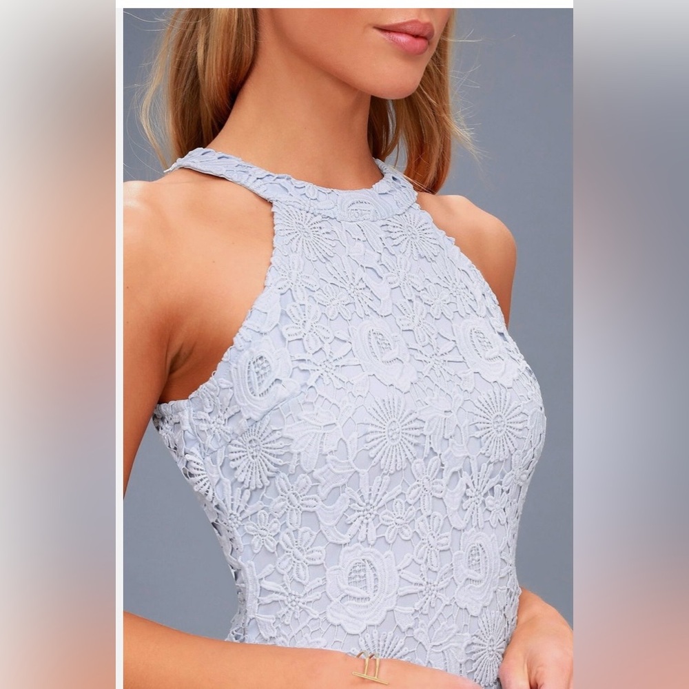 Lulu's Light Blue Lace Halter Mini Dress - Picture 3 of 8